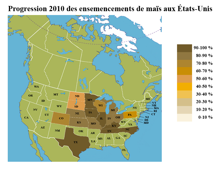 Carte Progression ens maïs US au 16 mai 10 Carte Progression ens maïs US au 16 mai 10